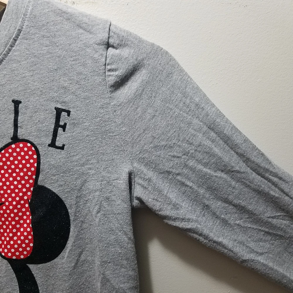 Disney Minnie Mouse Gray Long Sleeve Shirt with Bow Large L Girls 10/12